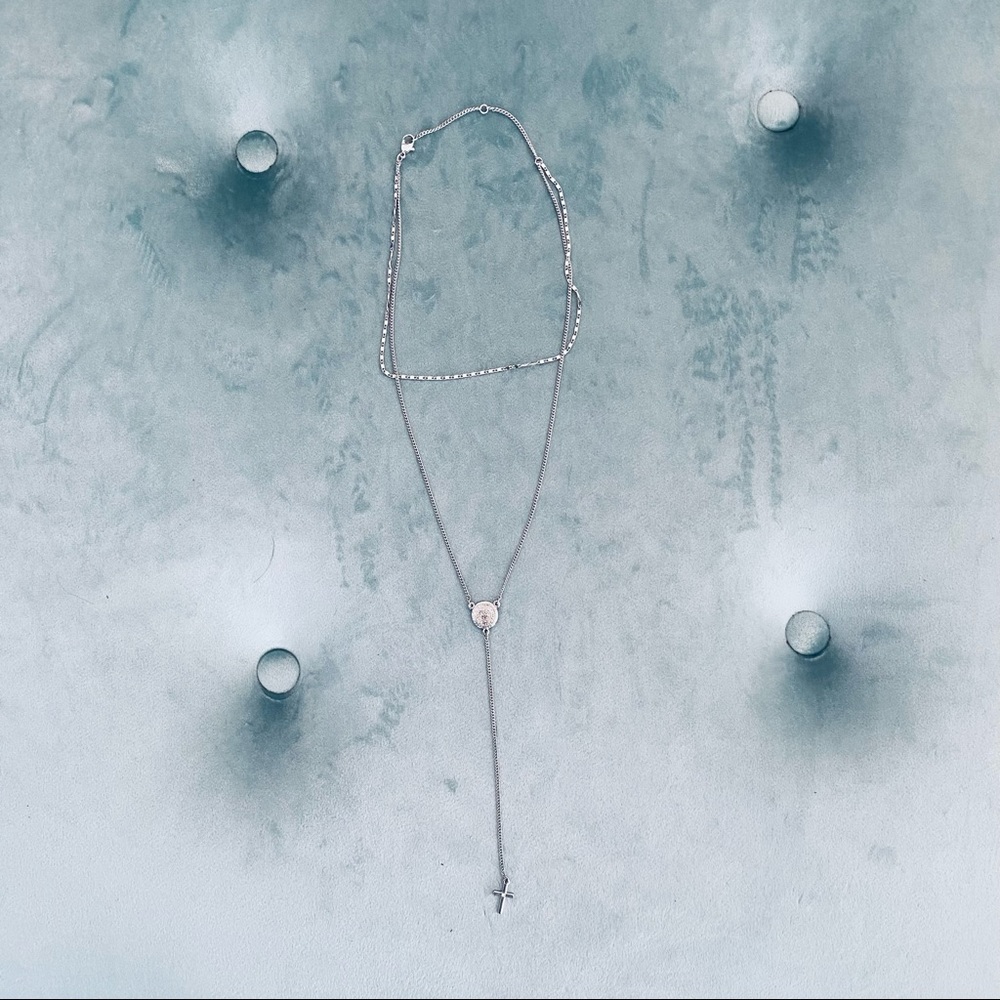 Cross silver choker drop necklace